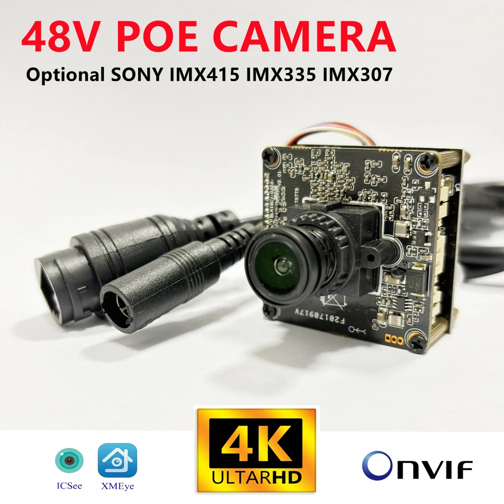 DIY POE IP Camera Module Board z kablem RJ45 4K 1080P 8MP 5MP 3MP POE Cameras ONVIF H.265 Mobile APP XMEYE 2.8/3.6/8/16mm Lens
