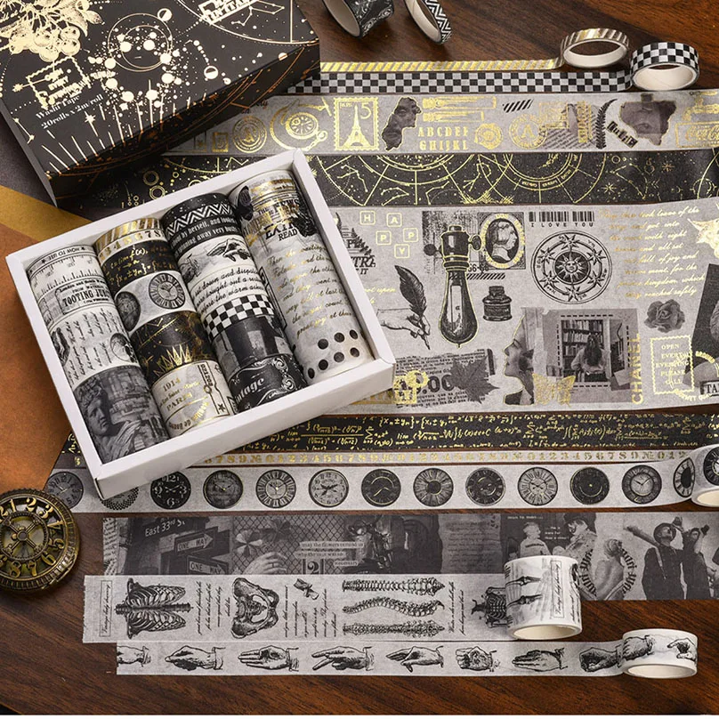 

20Rolls Retro Gold Foil Washi Tapes Scrapbooking Supplies Washitape Decorative Adhesive Tape Stickers Stationery Masking Tape