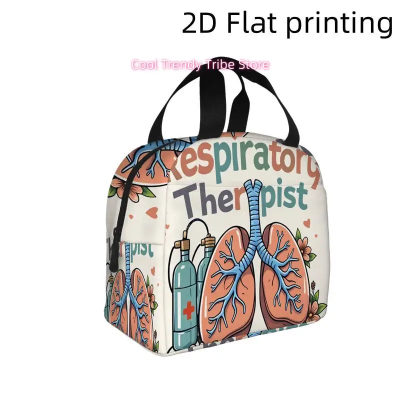 1pc, Respiratory Therapist Illustration with Lungs and Flowers Printed Insulated Cooler Bag - Reusable Portable Hot/Cold Bag for