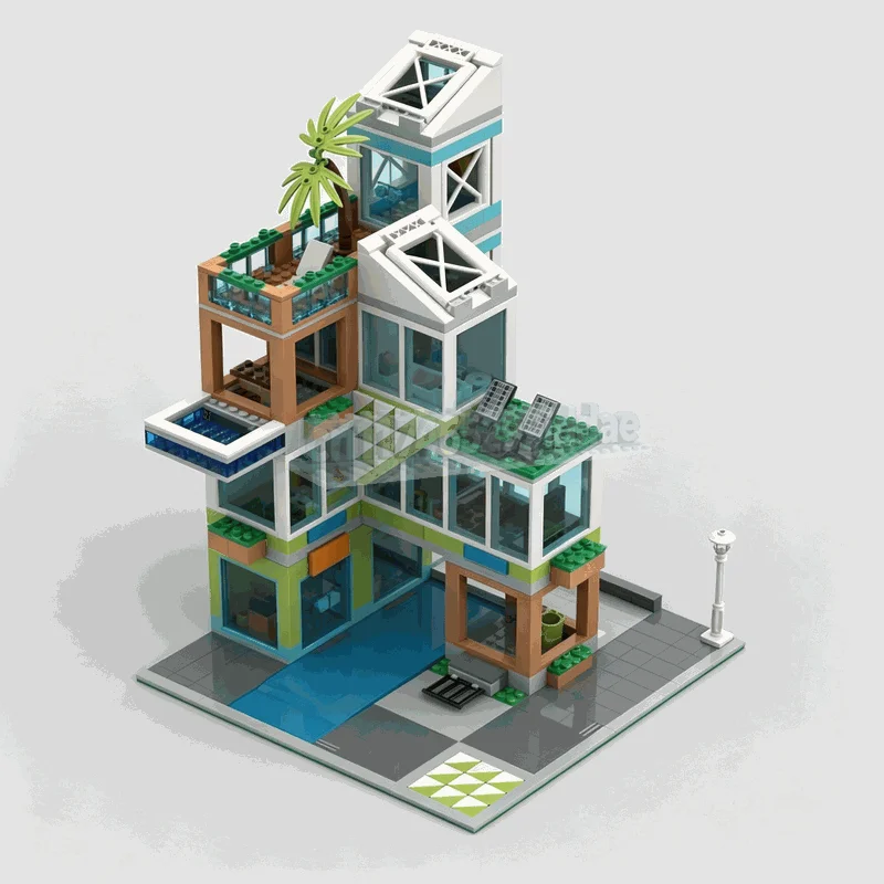 1093PCS MOC Modular Luxury Apartment Modern Urban Architecture Building Blocks DIY Creative Street View Assembly Collection Toy