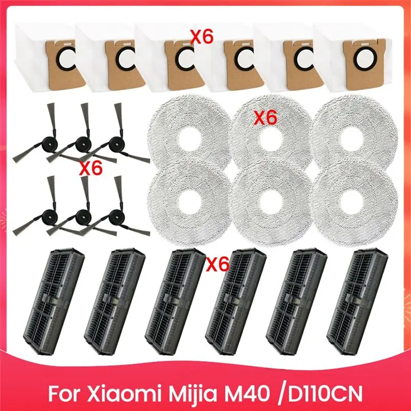 A93E-24PCS Vacuum Brush Dust Bag Filter And Mop Cloth Set For Mijia M40 D110CN Vacuum Cleaner Replacement Parts
