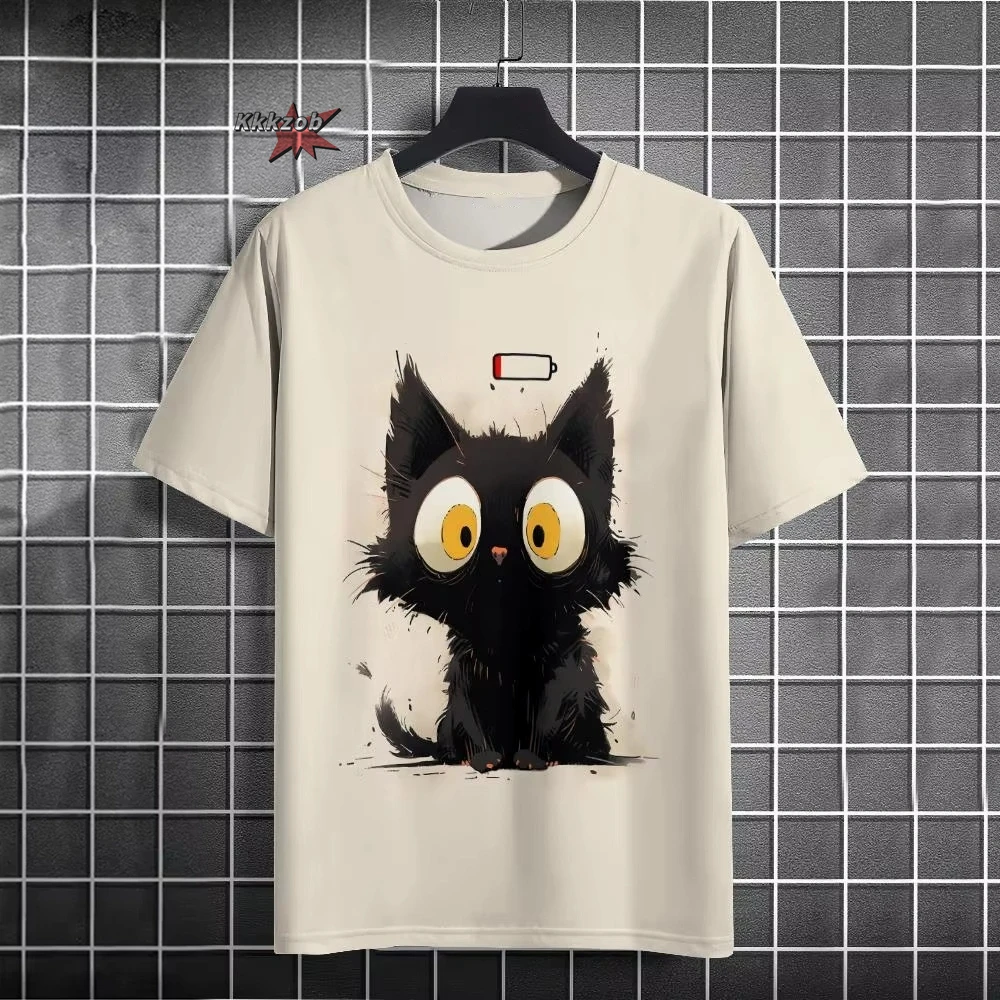 Japanese Ukiyo-E Cute Cat Pattern Round Neck Men's Short Sleeved Daily Oversized T-Shirt Harajuku Y2k T-Shirt T-Shirt Men Top image 4