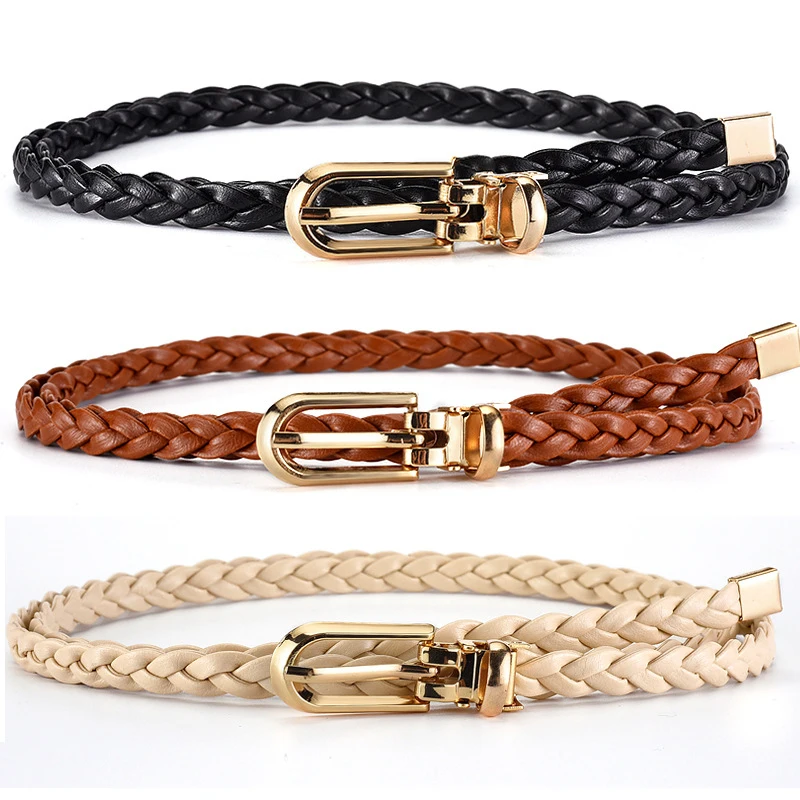 Fashion Casual Pin Buckle Ladies Thin Belt Candy Color Simple Personality Knotted Decorative Braided Belt Waistband