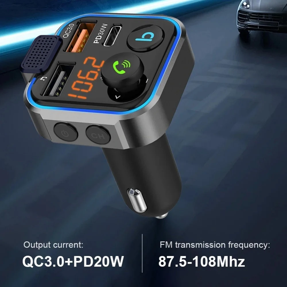 Fast USB FM Modulator Bluetooth-Compatible 5.0 PD 36W QC3.0 USB Car Fast Charger Hands-Free MP3 Player Radio MP3 Player Adapter