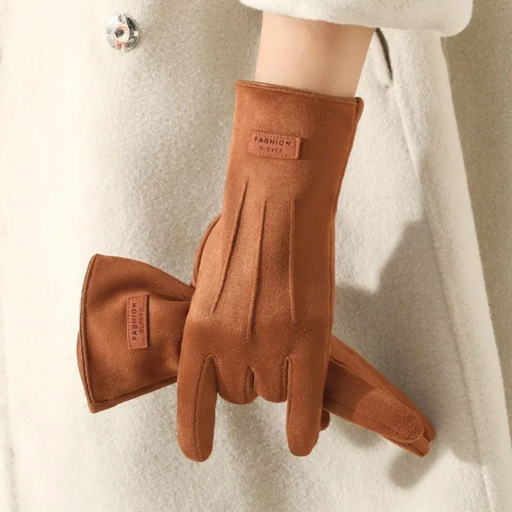 قفازات شتوية مخملية مناسبة تمامًا لركوب الدراجات، قفازات نسائية سميكة وناعمة بلون سادة، قفازات من جلد الغزال بشاشة تعمل باللمس في الهواء الطلق #2