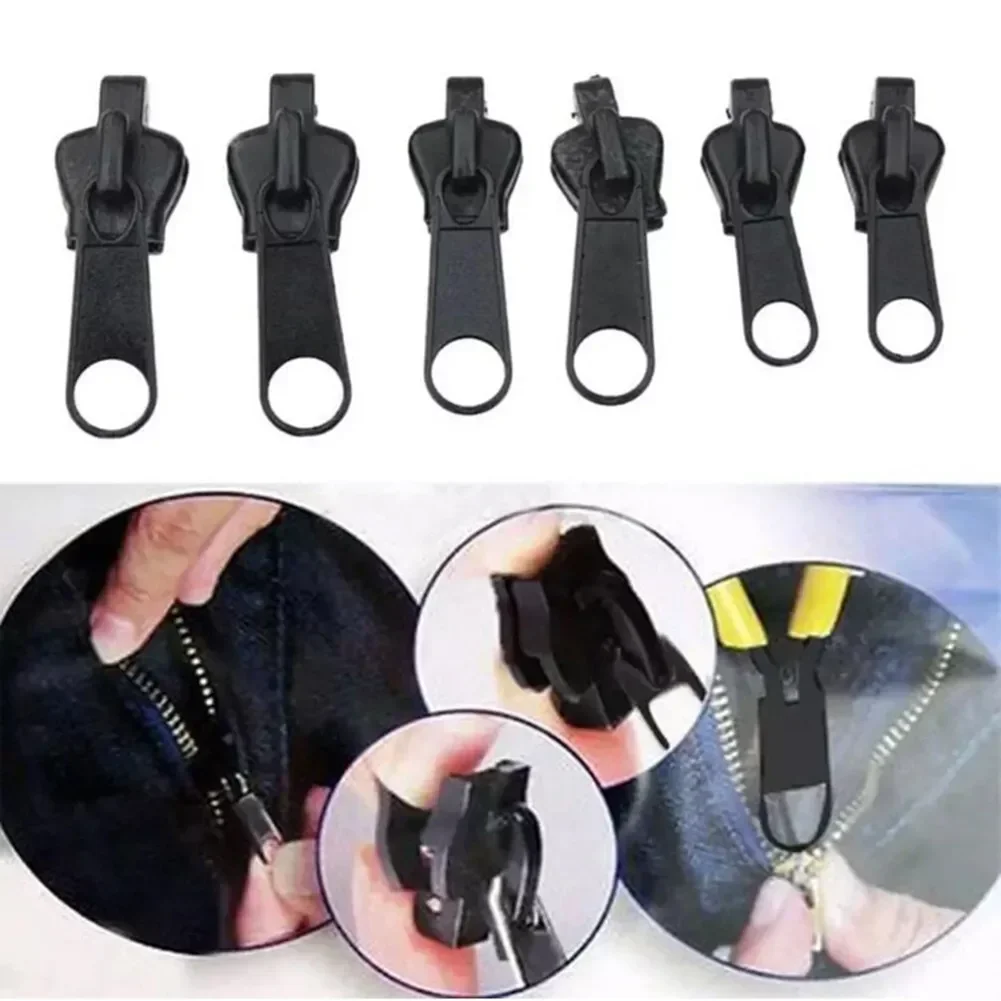 6pcs Pull Lock Zip Replacement Removable Sliders Split Pull Lock Tracks Broken Sliders Sewing Schoolbag Dress Repair Kit Plastic