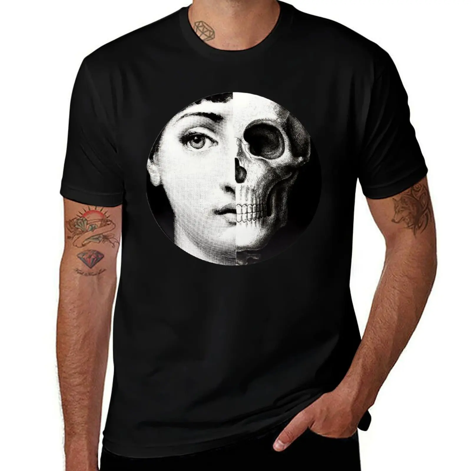 

Half Skull Face, Death and Woman Pop Aesthetic T-Shirt oversized anime clothes oversizeds mens graphic t-shirts anime