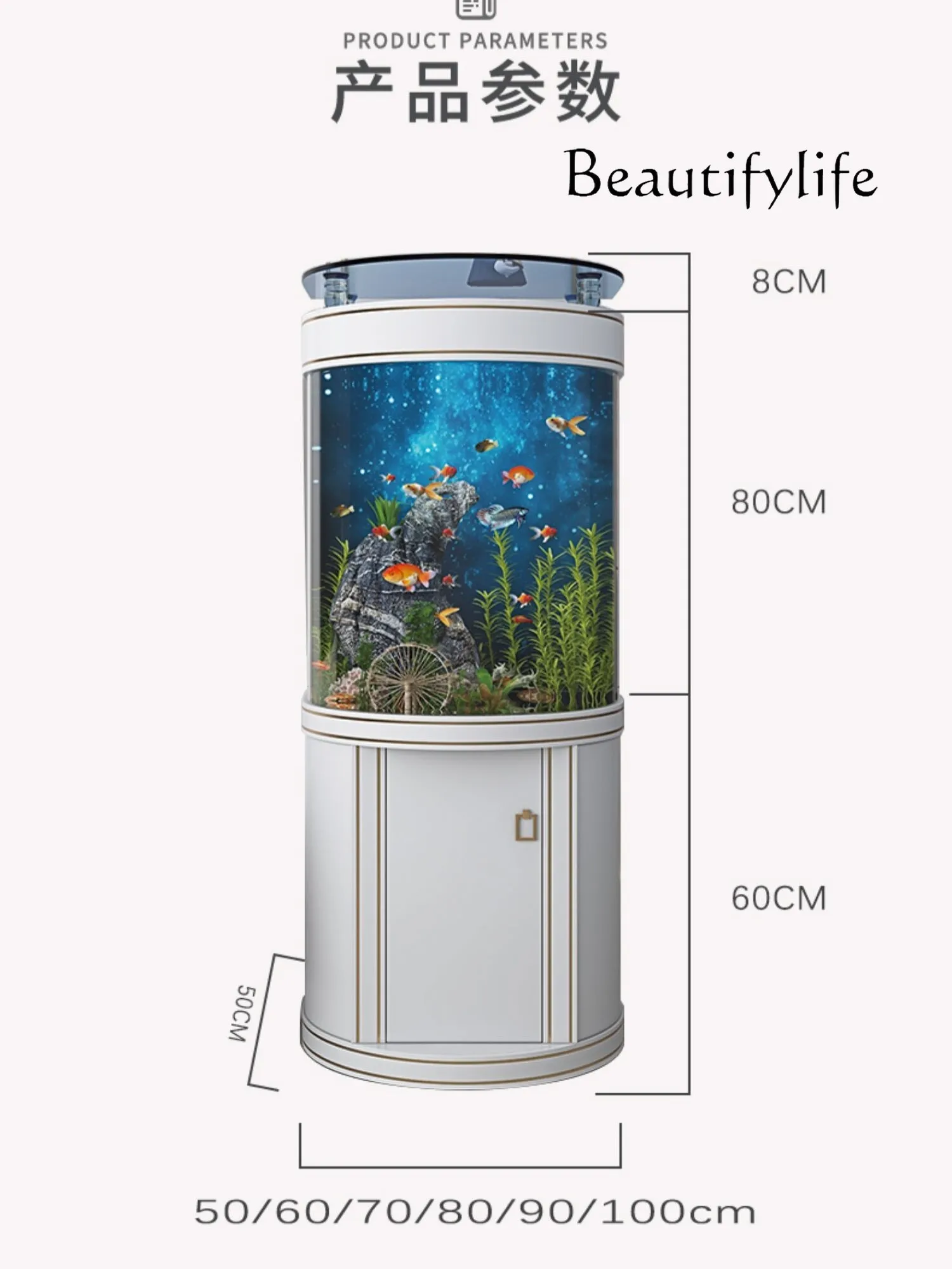 

Light Luxury Fish Tank Living Room Home TV Cabinet Semicircle Bottom Filter Glass Aquarium Ecological Fish Tank