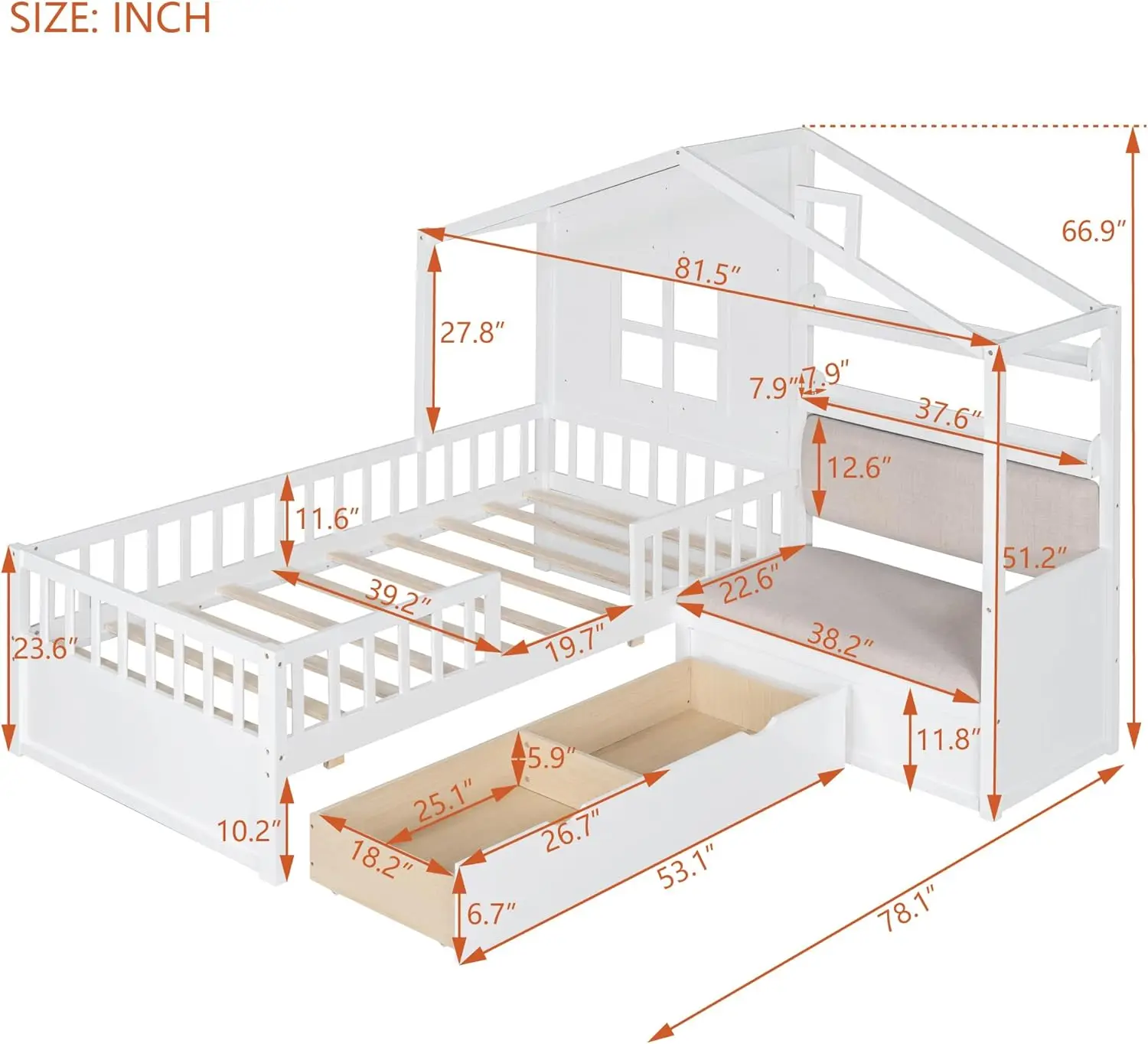 Lumisol Twin Bed Frames For Kids, Platform Bed With 2 Storage Drawers And Storage Shelf, Wood Bed Frame With Guardrails And