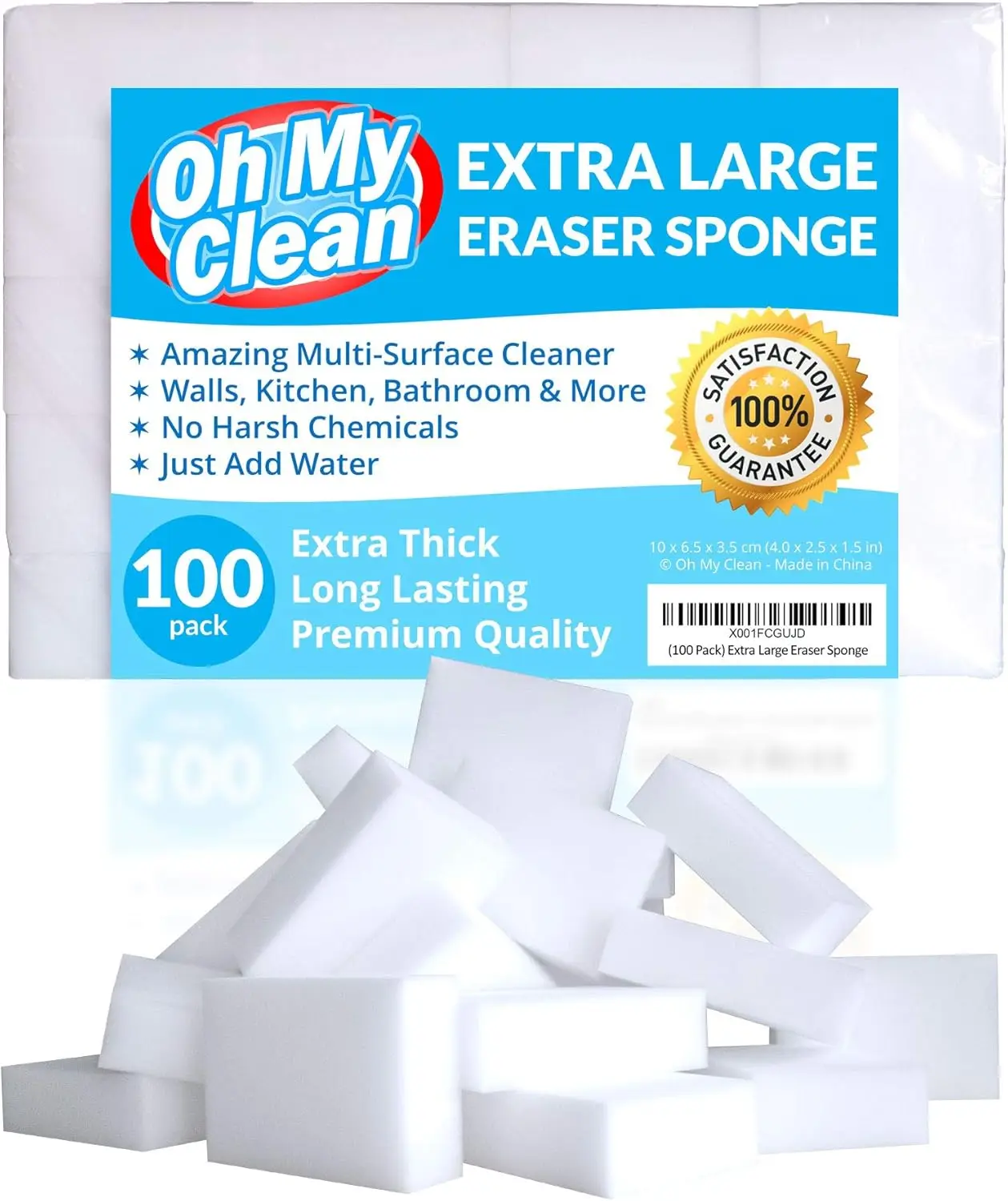 

(100 Pack) Extra Large Eraser Sponge – Extra Thick, Long Lasting Magic Melamine Cleaning Sponges in