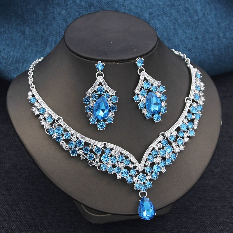 Exquisite Water Drop Crystal Bridal Jewelry Sets for Women Chokers Necklace Earrings Set Wedding Dress Dubai Jewelry Sets