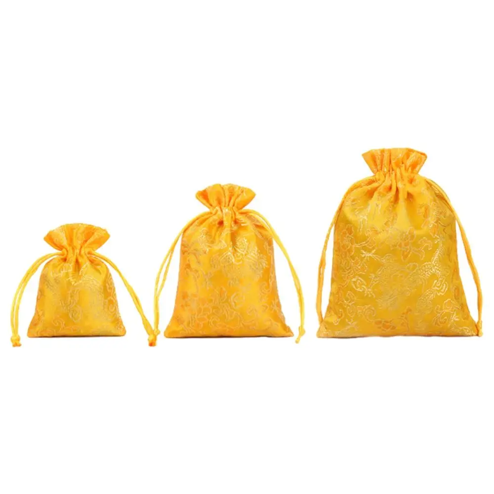 ドラゴン刺繍花巾着袋中国風の大容量小さな小銭入れ財布エスニックスタイルの収納袋