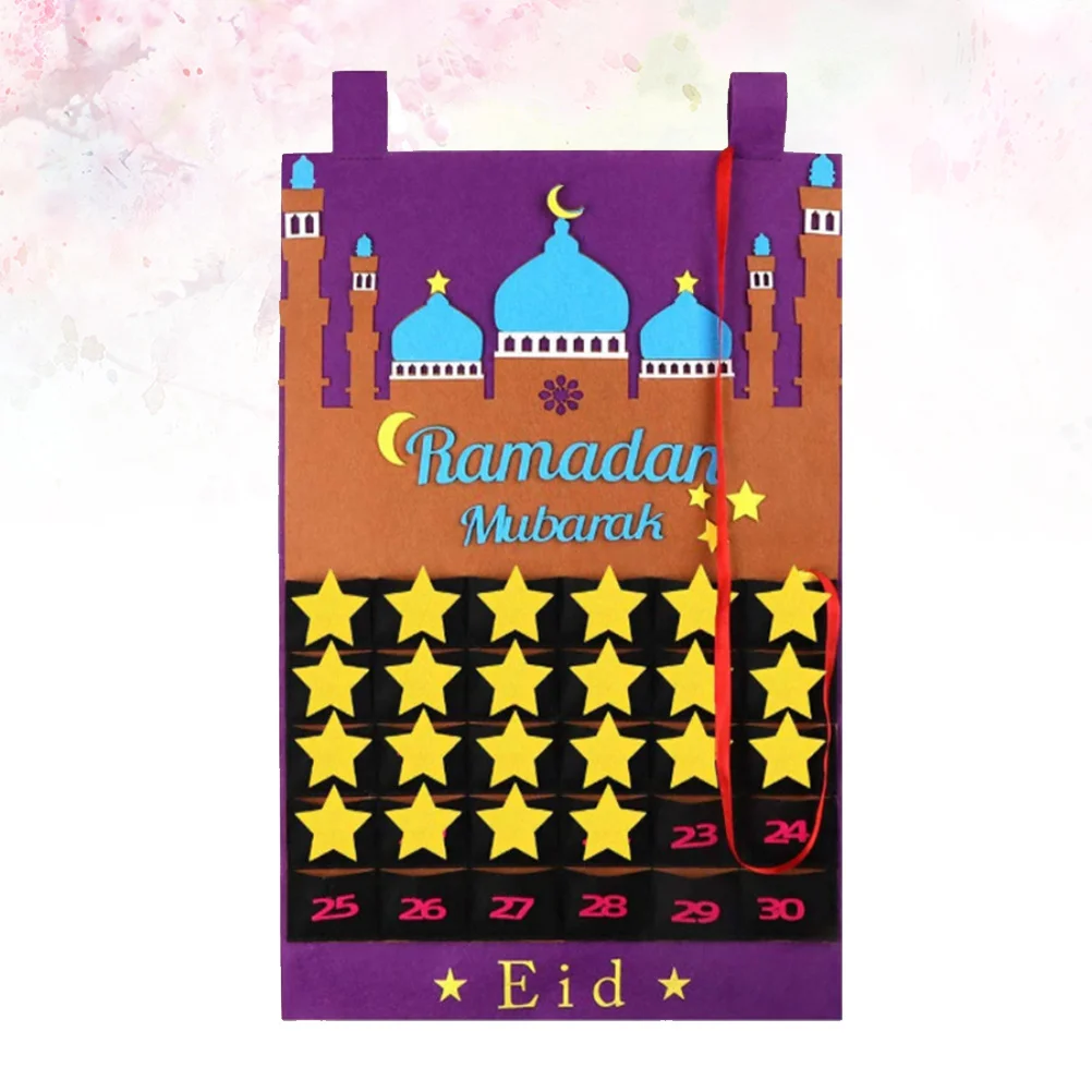 تقويم العد التنازلي للعيد، قابل لإعادة الاستخدام، ديكور للتعليق على الحائط للمهرجانات، هدية تقويم منزلية مبارك، ديكور معلق أرجواني