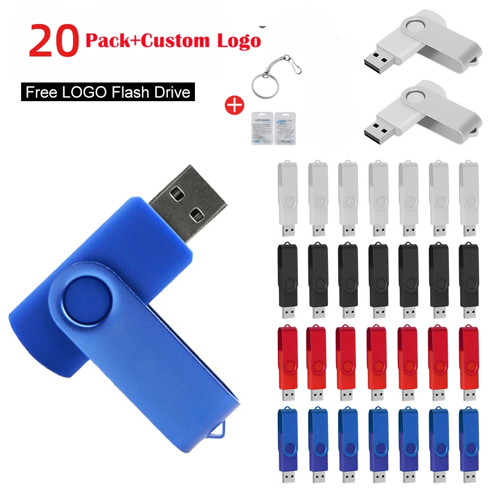 

20PCS Fashion Rotatable USB 2.0 Flash Drives 64GB 32GB Pen Drive Free Customized Logo Waterproof Business gift Pendrive U disk