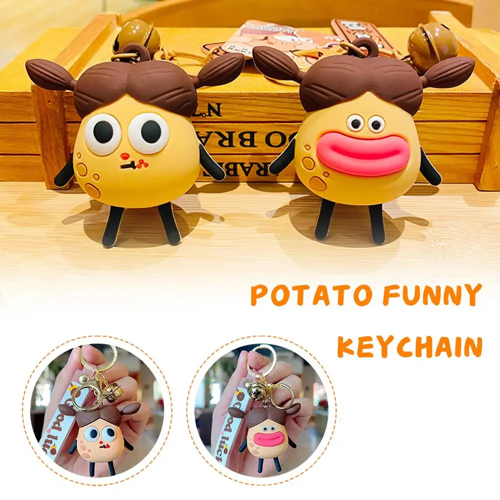 Cartoon Potato Sausage Mouth Keychain Creative Ugly Fried Eyes Cute Big Decompression Keychain Hair Pendant Doll Y5P8