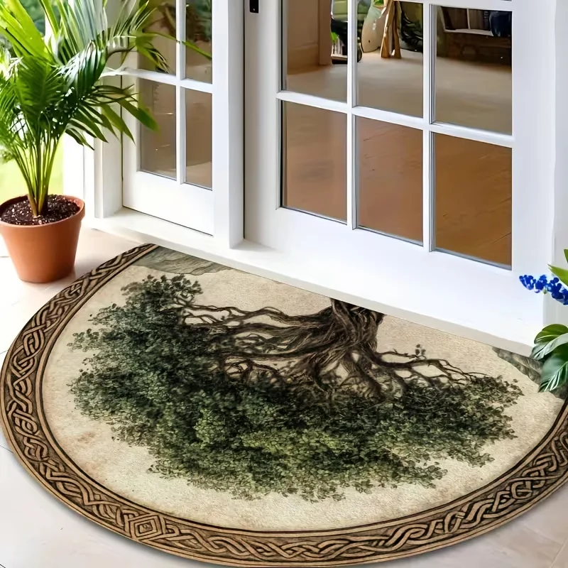 Tree of Life Half Round Carpet Tree Flower Printed Carpet Living Room Bedroom Kitchen Entrance Vitality Decoration Carpet