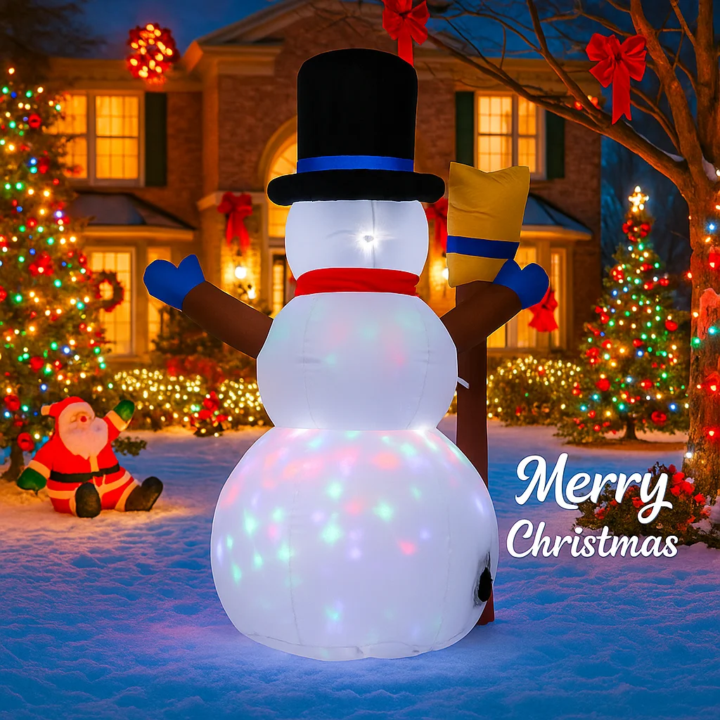 3.9FT Xmas Holiday Inflatable Yard Decor LED Snowman Broom Christma Outdoor Home Decoration Ornament Festive Toy Gift Supplies view 4