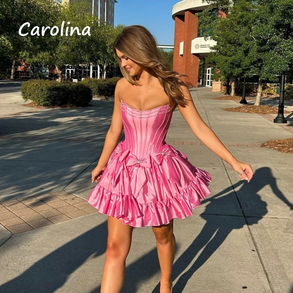 Carolina Strapless Satin Short Homecoming Dresses with Bow A Line Prom Mini Cocktail Party Dresses 2024 for Women