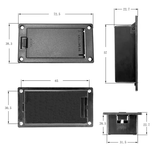 Imagen 2 del producto Caja de batería de 9V para guitarra eléctrica, bajo y pastilla activa con conector, caja de soporte para batería, pieza Musical de plástico de 72,5x38,3mm, 1 ud.