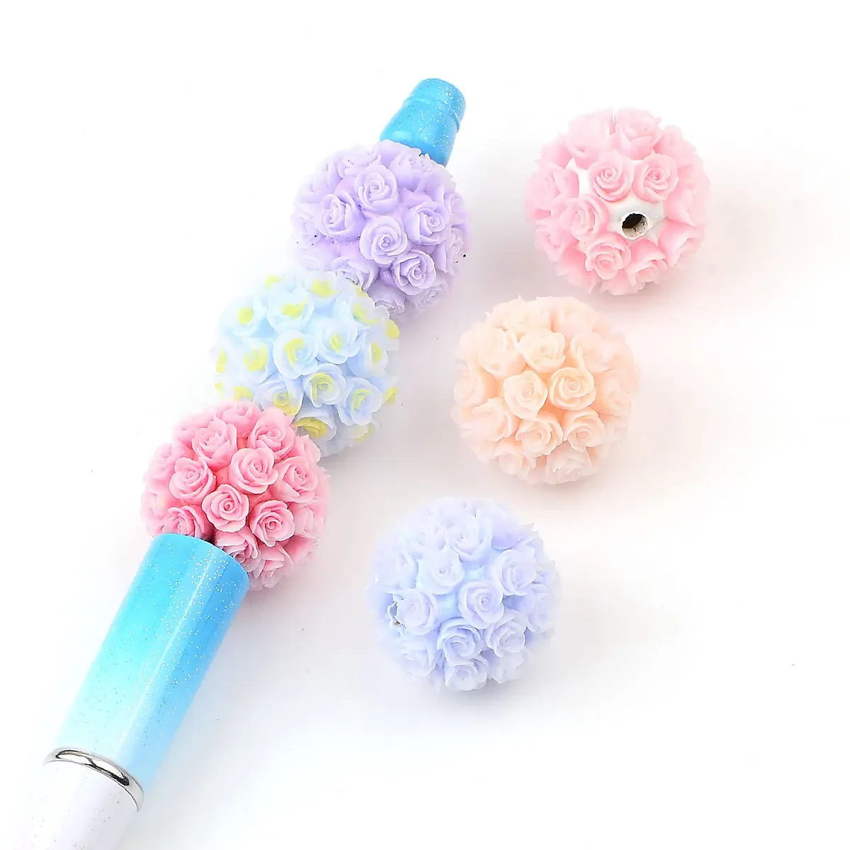 4pcs 2cm Random Color Mix Rose Shape Ball Beads Acrylic Beads High Quality DIY Pen Earrings Bracelets Necklace