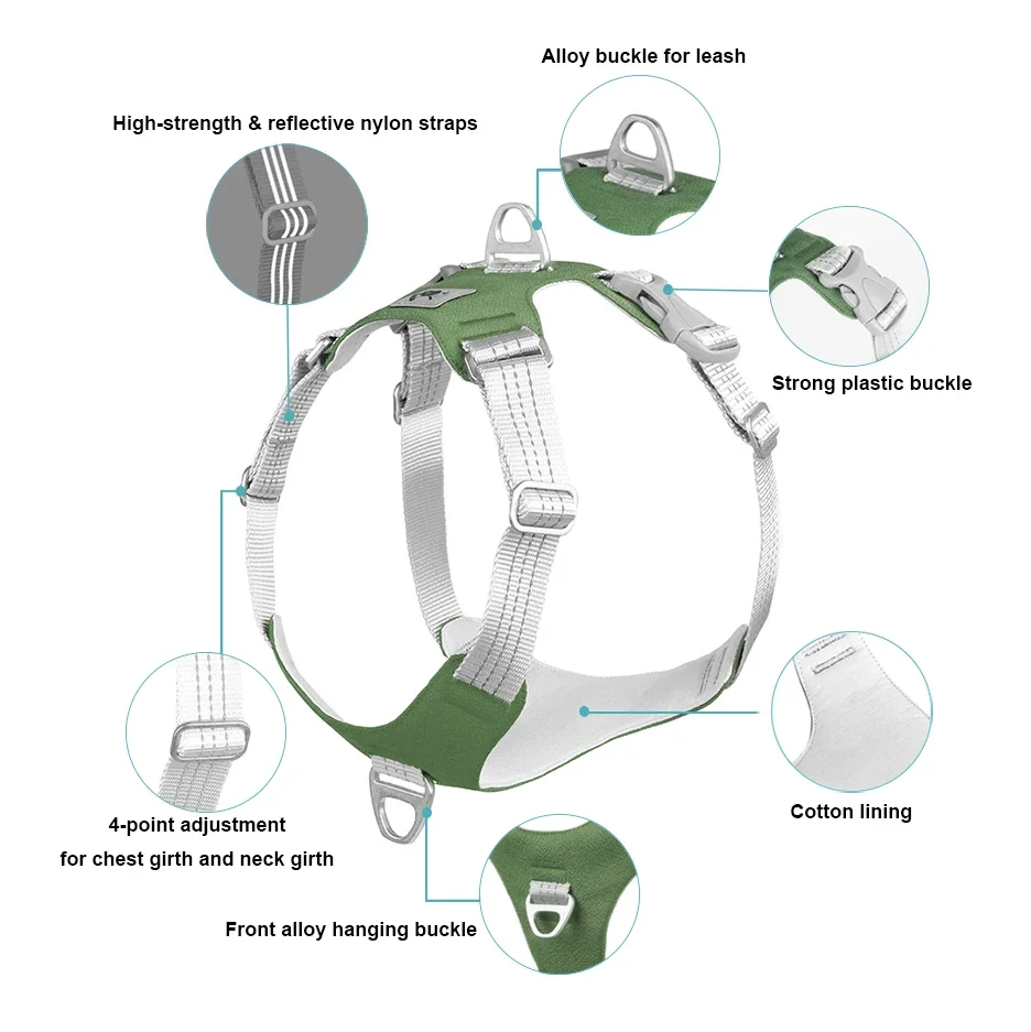 반려견 하네스 조끼, 당기지 않는 반사 개 훈련 하네스 칼라, 중형견 대형견용, 허스키 래브라도, 애완동물 용품