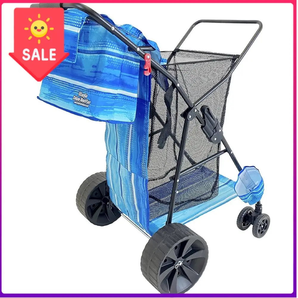 

BestsellerSturdy Deluxe Beach Cart with Large Sand Wheels, Holds 4 Chairs, Umbrella Holder, Removable Storage - Premium Blue Str