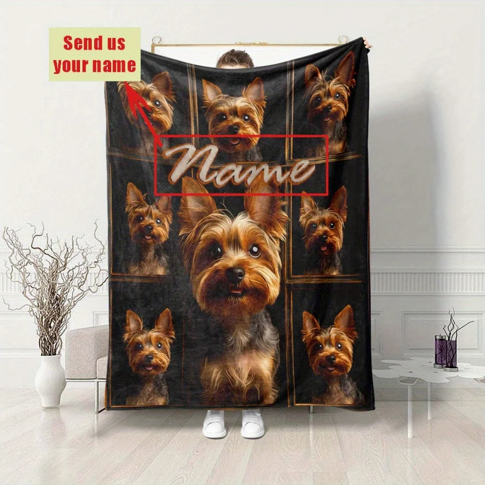 1 قطعة اسم مخصص بطانية يوركشاير جحر الكلاب طباعة نمط أربعة مواسم المنزل لينة مريحة الفانيلا بطانية غرفة نوم مدرب ديكور #2