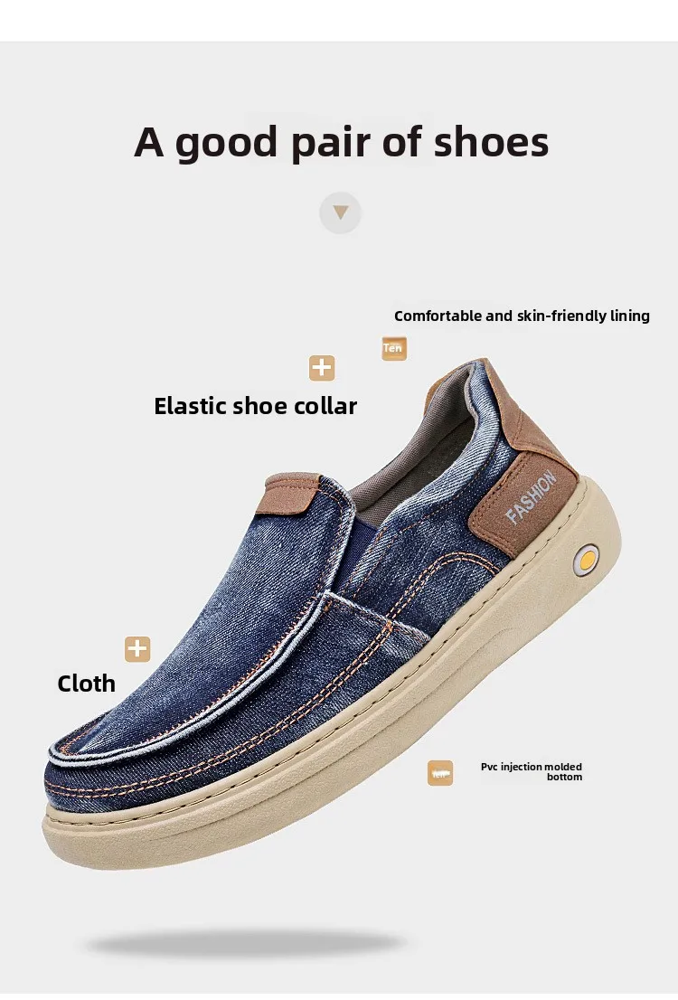 Herren Vintage Denim Slip-On Casual Loafer, weiche, dicke Sohle, atmungsaktiv, leicht, rutschfest, bequem, flache Alltagsschuhe zum Gehen – Detail 3