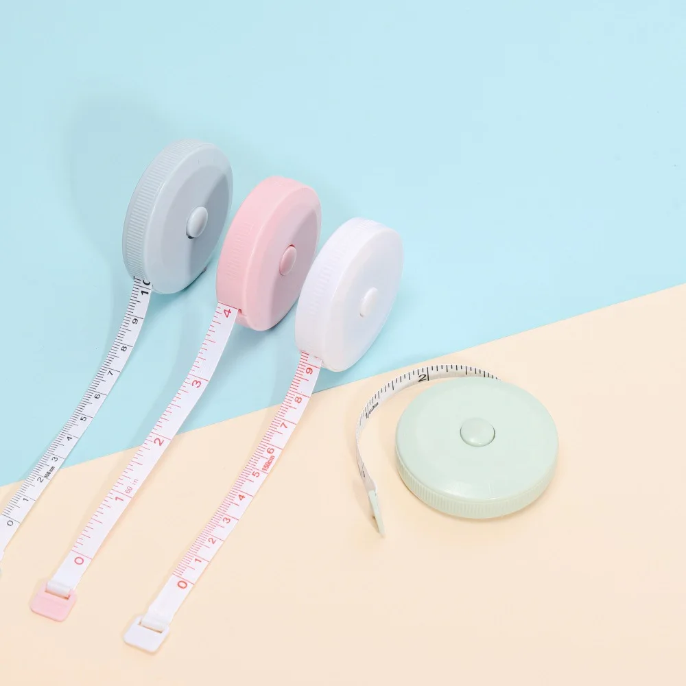 1Pcs Round Cute Mini Multi Functional Automatic Shrinking Small Roll Tape Measure Three Dimensional Measurement Soft Gauge