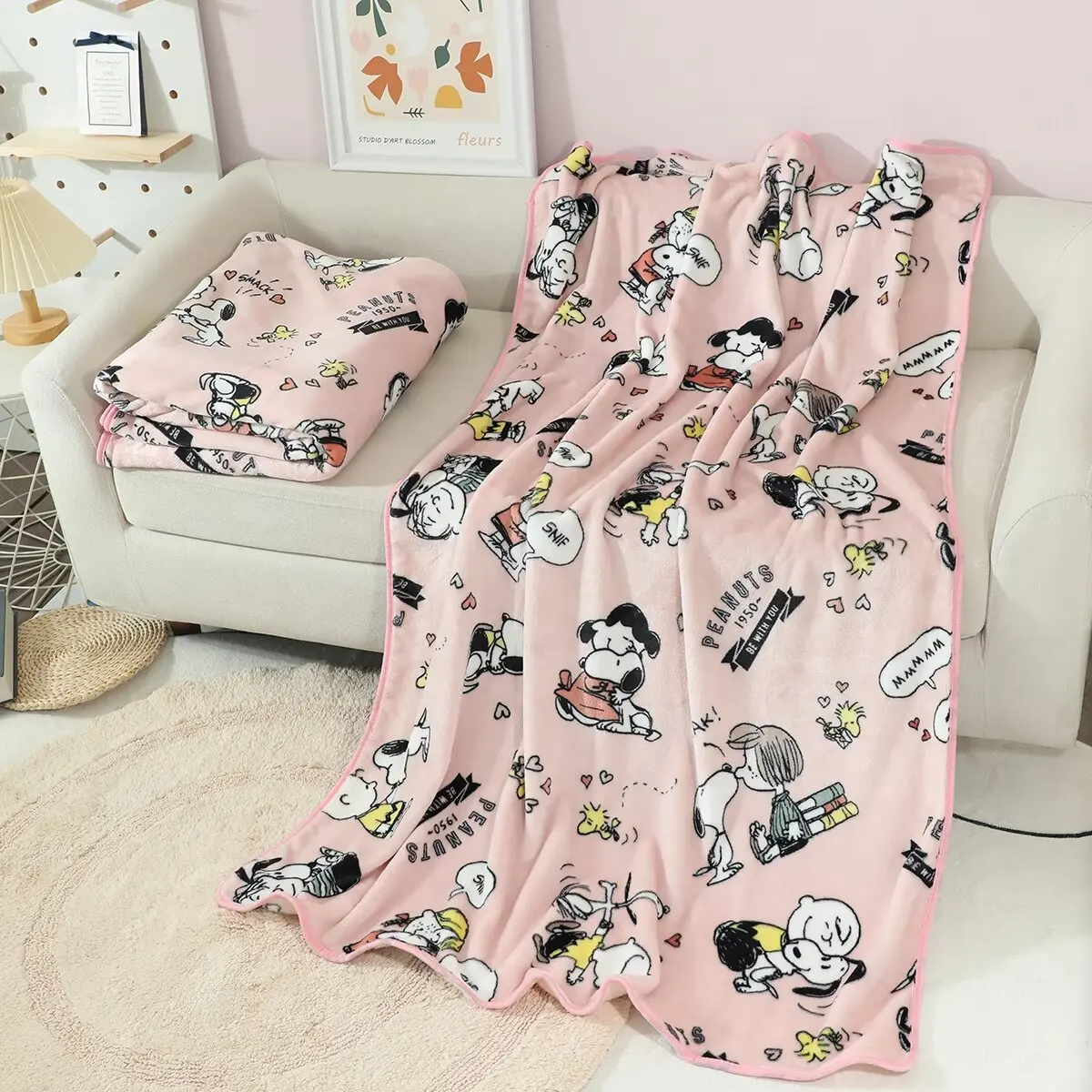 Queen Size Snoopy Plush Blanket Kawaii White Puppy Nap Quilt Kawai Anime Dog Room Decor Soft Sofa Mat Summer Bed Sheets