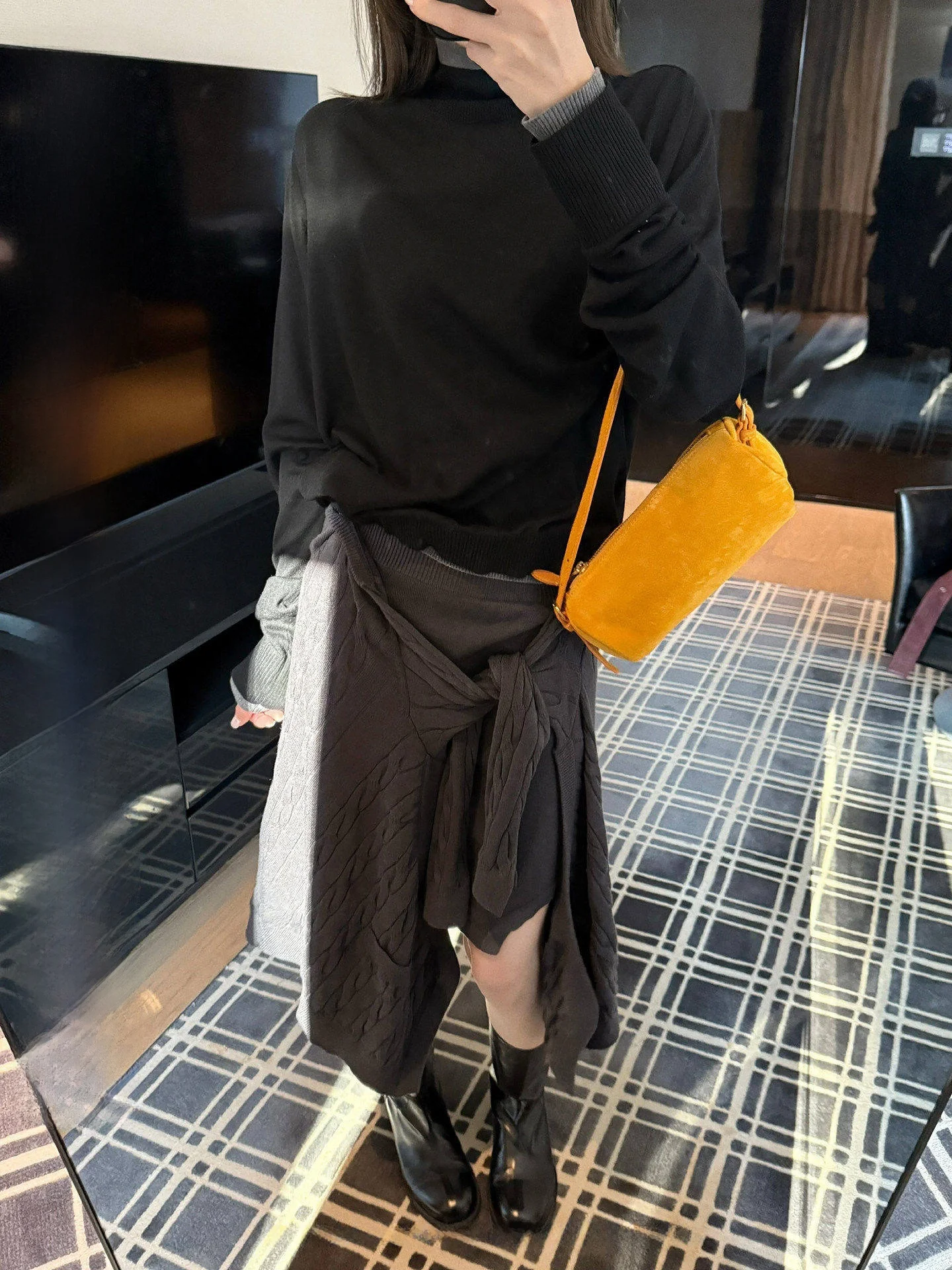 

Черная асимметричная вязаная юбка NingSi для женщин, осенняя, в повседневном стиле, с низкой талией, с декоративной отделкой, универсальная, свободного кроя, короткая юбка