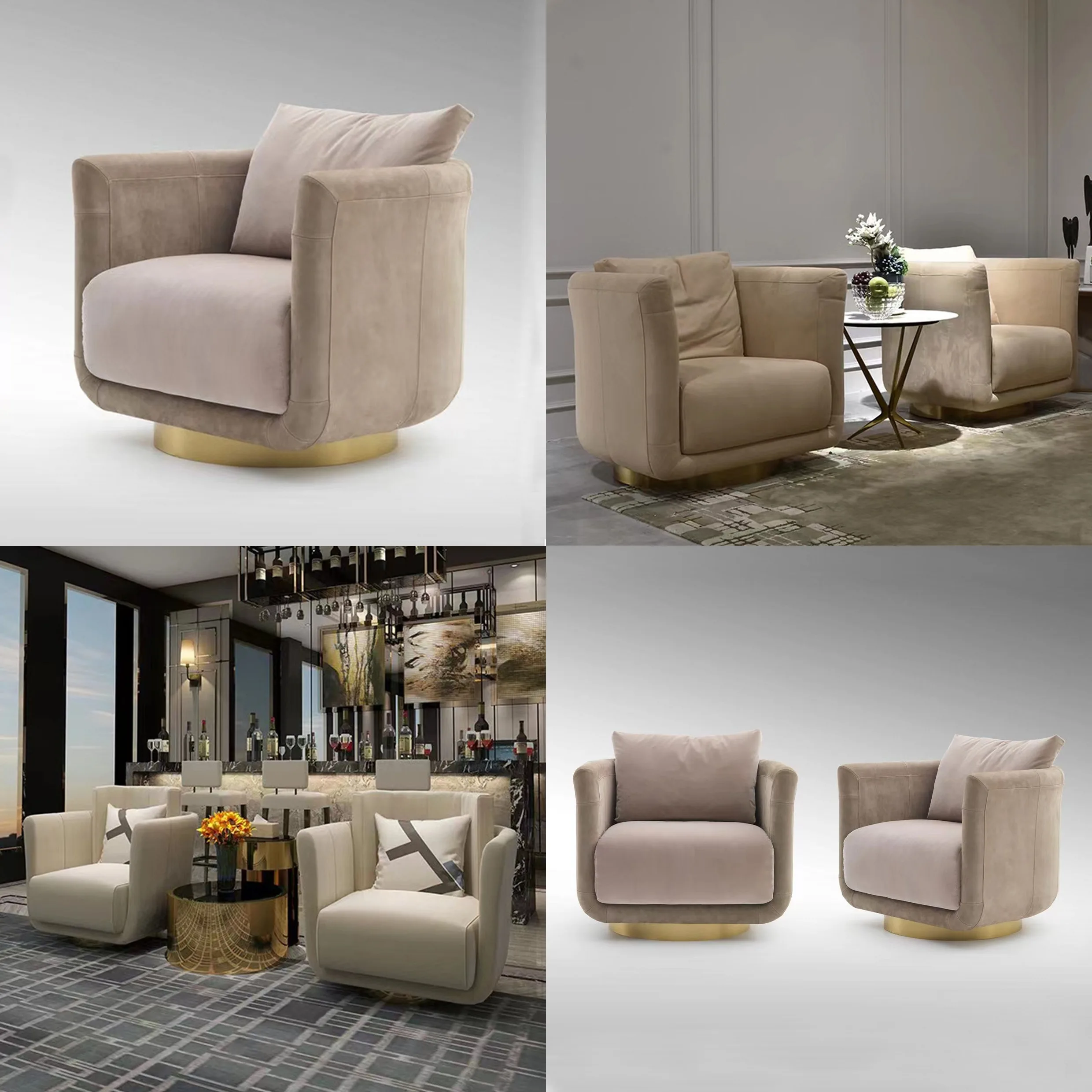 Modern Rotating Single Sofa Chair for Living Room Balcony, Stainless Steel Lounge Armchair, Minimalist Recliner