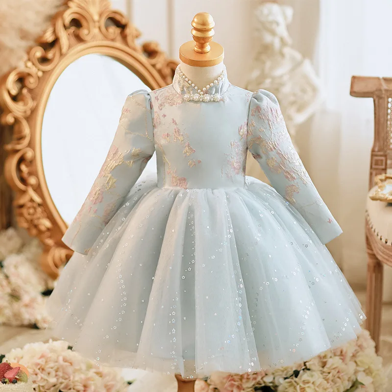 High-End Children's Dinner Suit Long-Sleeved Spring and Autumn Kindergarten Host Baby Girl One Year Old Birthday Banquet Princes