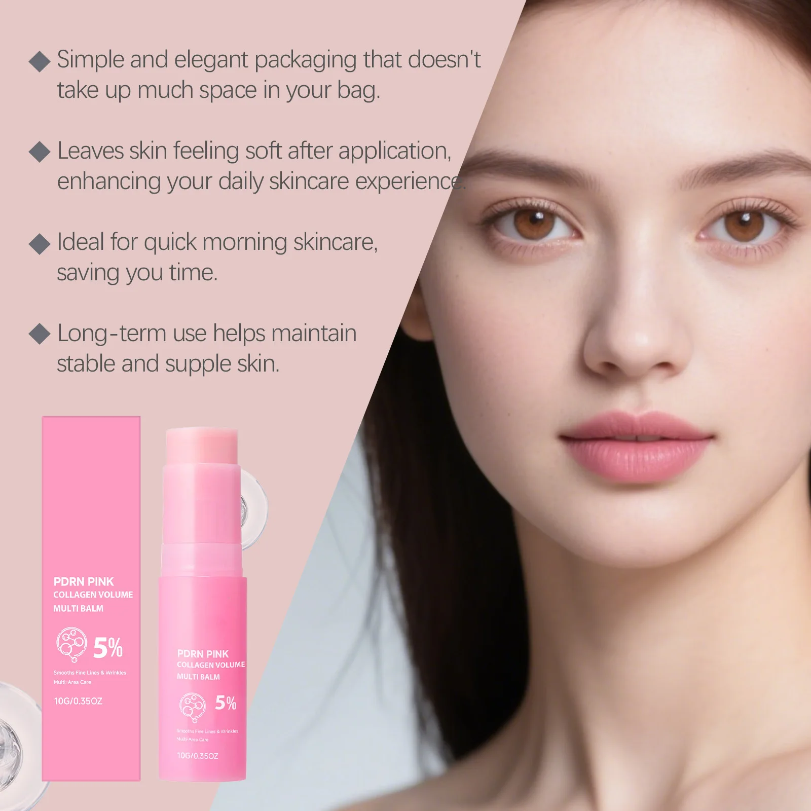PDRN Infused Pink Collagen Multi Balm Stick Hydrating Firming Wrinkle Care Stick Target Face Neck Eye Lip Dry Dull Skin