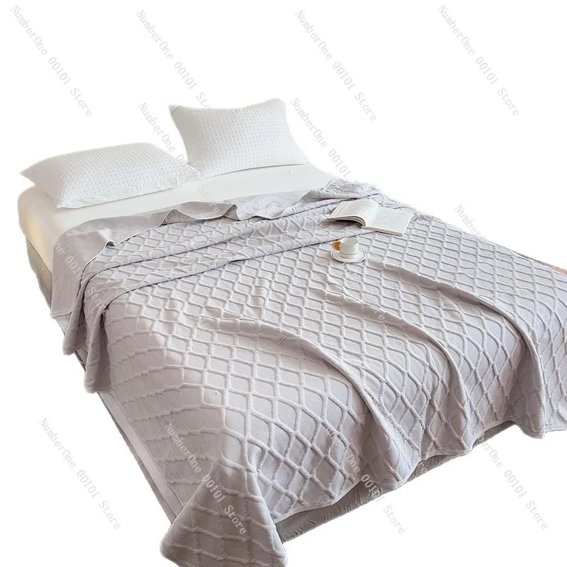 Premium All Cotton Jacquard Knit Blanket Diamond Check Minimalist Multifunction Throw Blanket Lightweight Air Conditioning Quilt