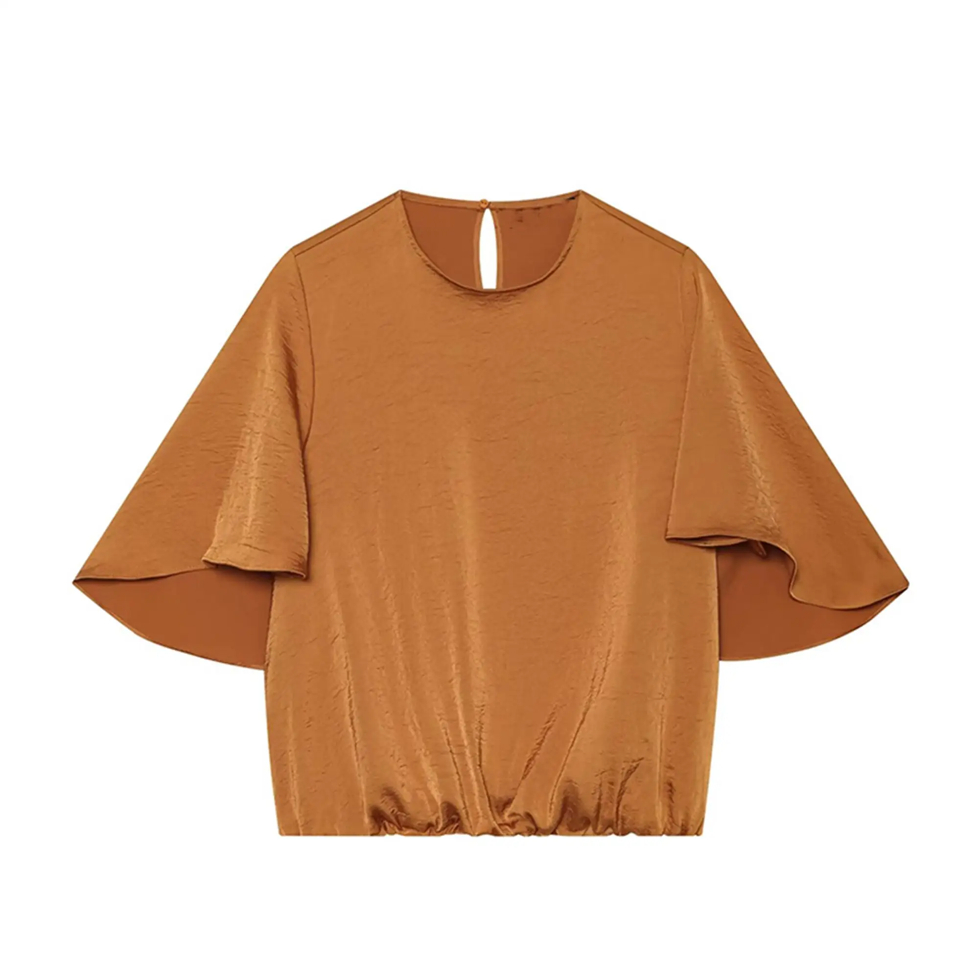 Neue Damen Lose Lange Hosenanzüge 2026 Lässige Rüschen-Kurzarmbluse und Hochgeschnittene Rüschenhose Zweiteiliges Set Damen-Outfit – Detail 3