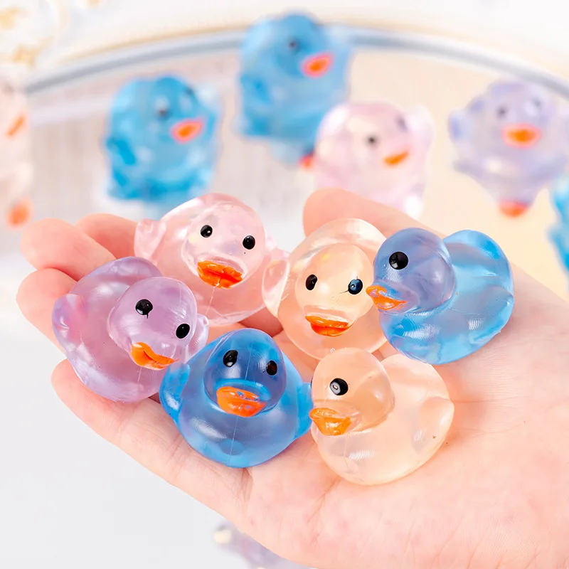 5pcs/bag Fidget Transparent Duckling Squeeze Stress Relief Toys Creative Mini Crystal Duck Cute Cartoon Decompression Toys