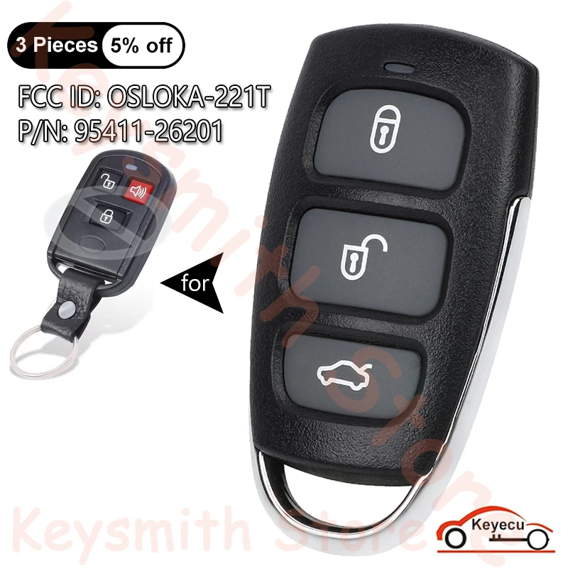 

KEYECU for Hyundai Santa Fe 2003 2004 2005 2006 Auto Upgraded Remote Control Key Fob FCC ID: OSLOKA-221T, P/N: 95411-26201