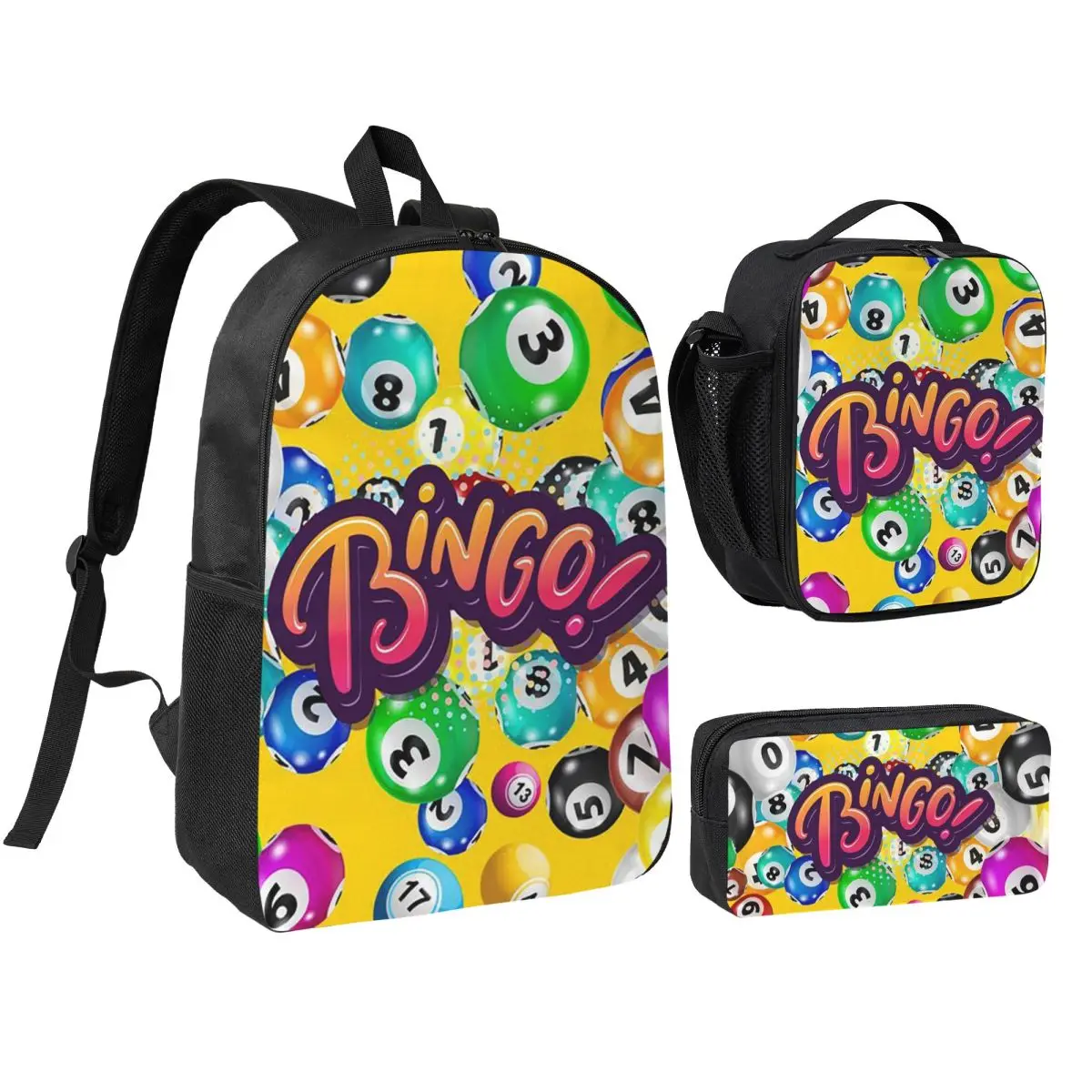 

Funny Bingo Game Backpack Boys Girls BookBag School Bag Shoulder Bags 3ps Insulated Lunch Bag Pencil Case