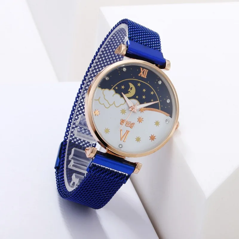 Star Moon Couple Watch, Alloy Dial, Relógios de pulso moda, relógio feminino multicolor, sem pulseira, movimento de quartzo, mulheres