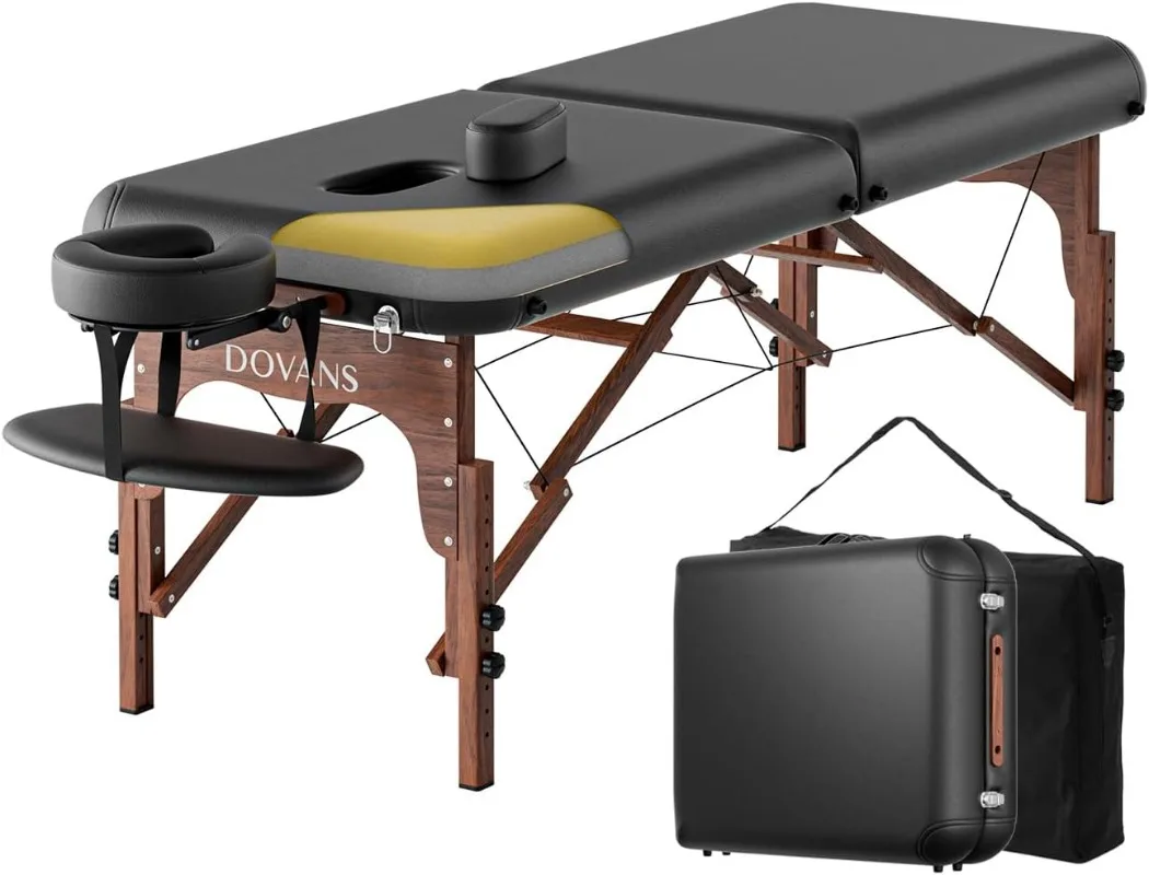 Professional Massage Table Portable 2 Fold Premium Memory Foam Reinforced Wooden Leg Hold Up to 1100LBS 9 Heights Adjustable wit