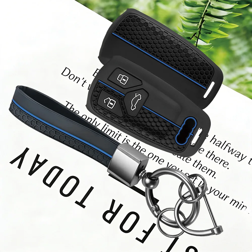 Flexible Silicone Honeycomb Smart Fob Protector With Keychain for Audi A4 A5 A6 A7 A8 Q5 Q7 Q8 Car Remote Key Sleeve