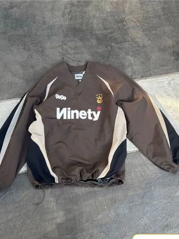 

Spring Autumn New Retro Sports Ball irt V-ne T-irt Men's Trendy Breathable Street Loose Casual Top Polyester Fiber