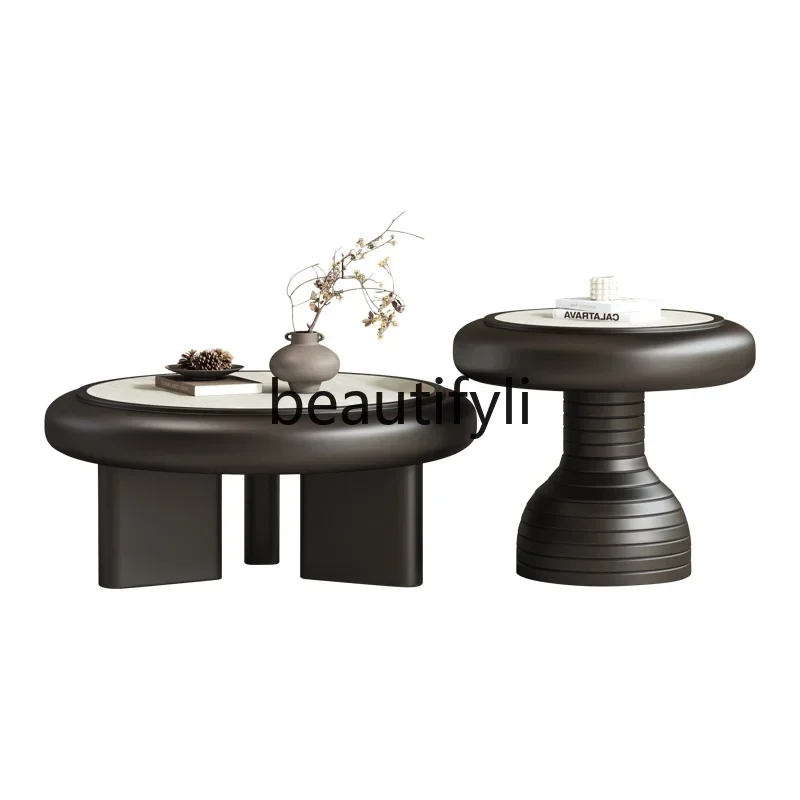

Retro minimalist black and white round coffee table combination creative coffee table