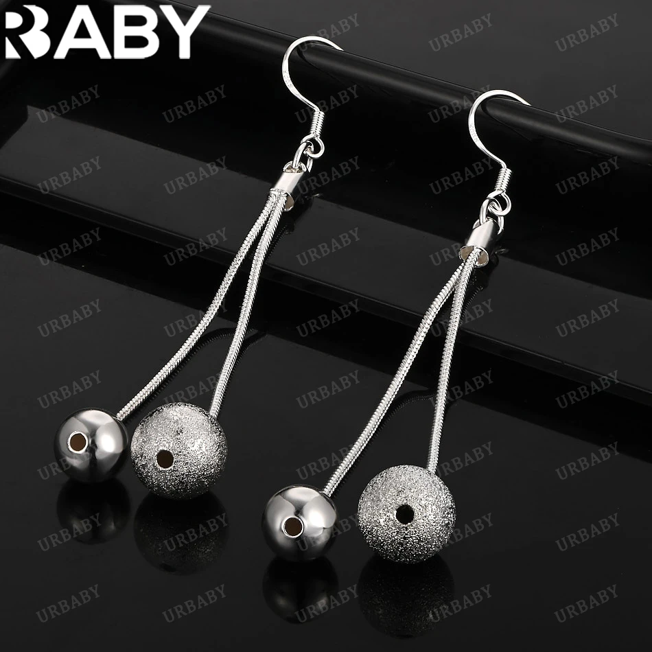 

URBABY 925 Sterling Silver Earrings Double Beads Ball Drop Earrings For Women Jewelry Fashion Party and Daily Wear