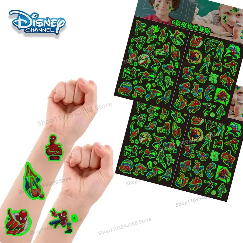 

Disney Spider-Man Luminous Tattoo Stickers Kawaii Anime Cartoon Kids Stick Accessory Birthday Supplies Party for Kids Gift Toys