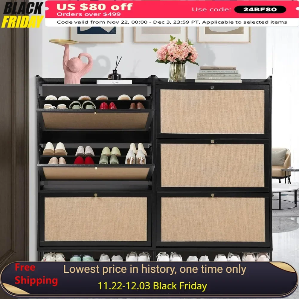 

2 Packs Shoe Cabinets with 3 Flip Drawers, 4 Tier Freestanding Slim Shoes Storage Cabinet, Narrow Shoe Cabinets