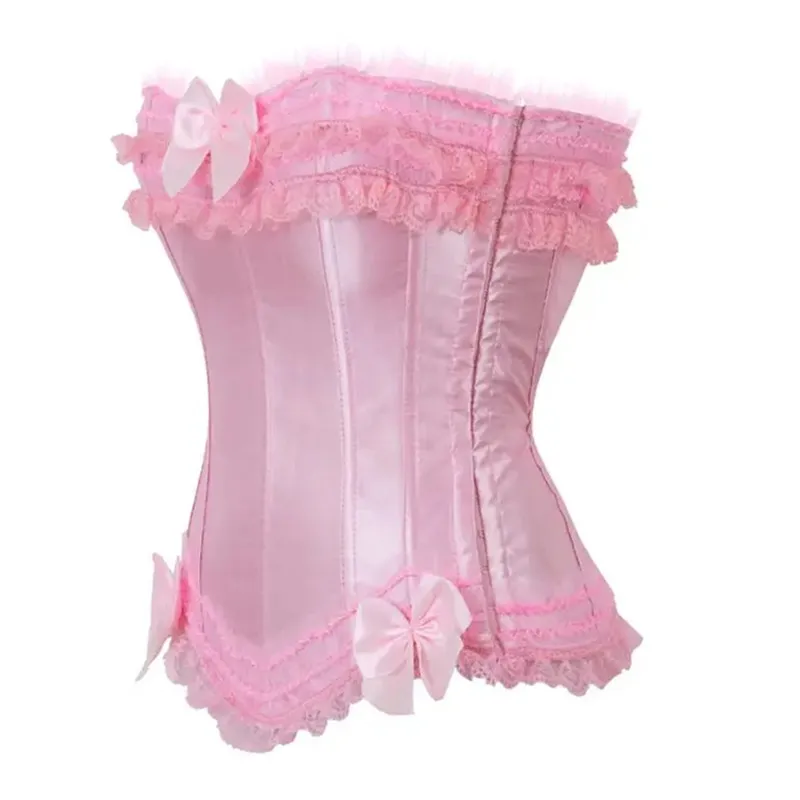 Pink Corsets and Bustiers Women Vintage Lace Ruffled Bow Pinkness Bustier Top Gothic Basques Burlesque Corselet y2k Aesthetic