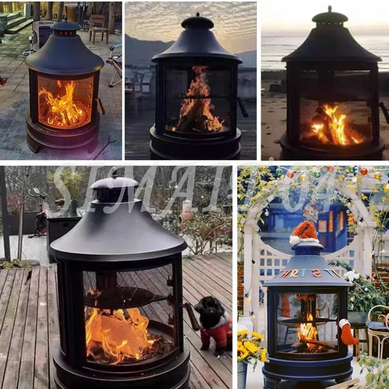 Retro Wood‑Burning Fire Pit, Outdoor Portable Campfire Stove Heating Grill for Garden Patio Backyard Yard