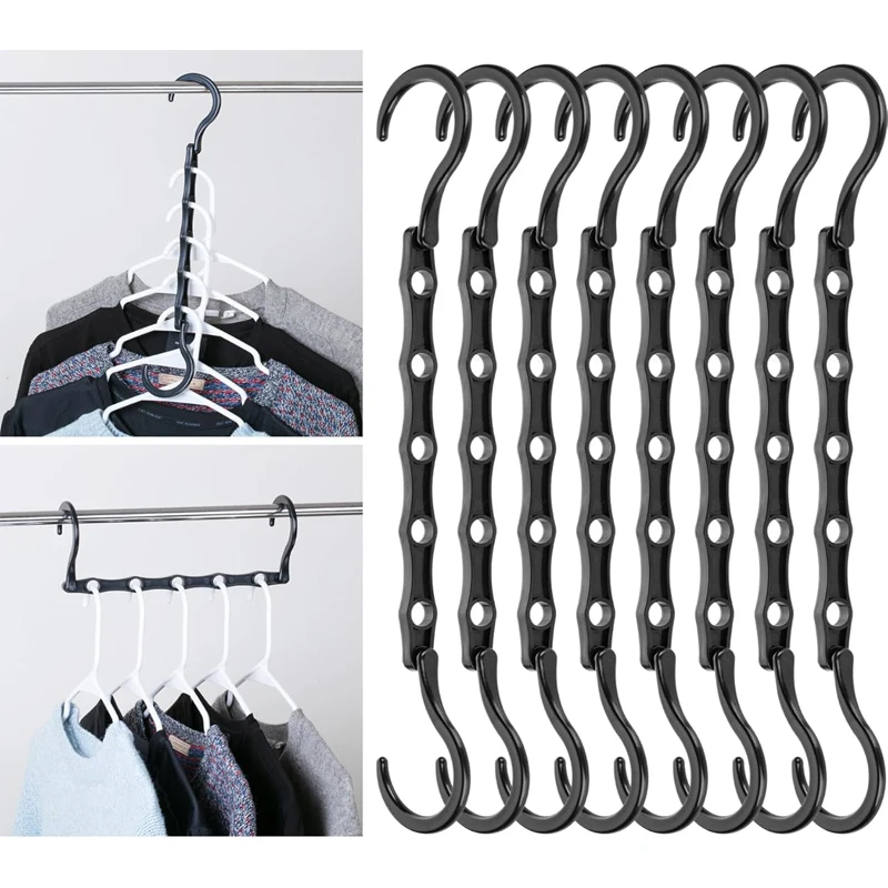 4/6/8Pcs Space Saving Hangers Set Clothes Organizers 5 Holes Reusable Hangers Closet Organizers Clothes Hanger Kit for Wardrobes